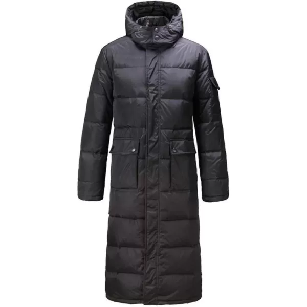 chouyatou Mens Classic Windproof Removable Hooded Long Winter Puffer Down CoatBlack Down