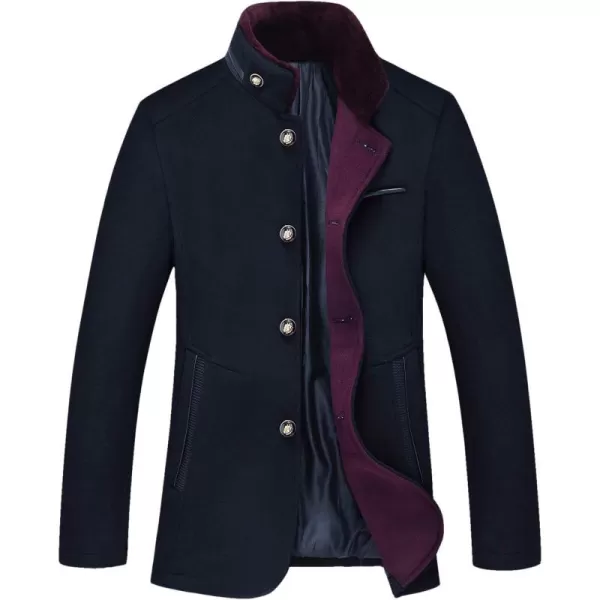 chouyatou Mens Gentle Band Collar Single Breasted Wool Blend Pea Coat10dark Blue