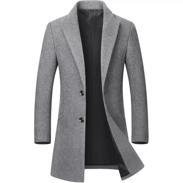 chouyatou Mens MidLength Single Breasted Wool Blend Top CoatHeather Grey