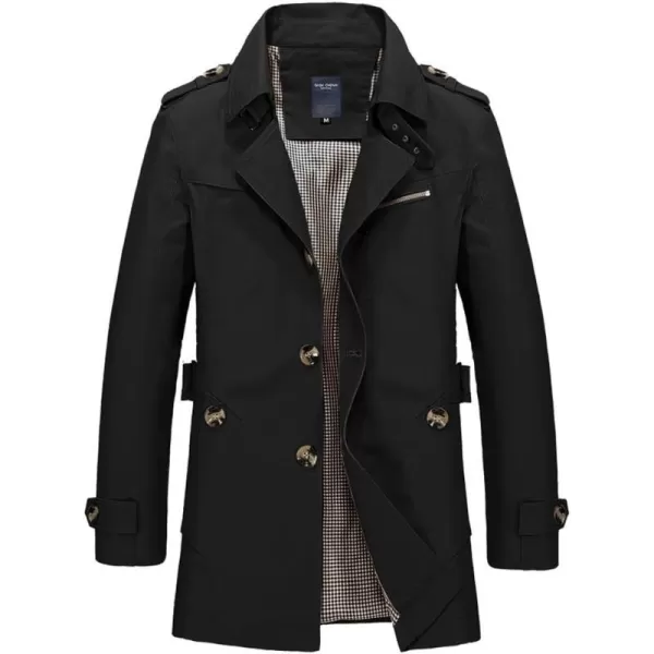 chouyatou Mens Slim Notched Collar Single Breasted Cotton Jacket Office Trench CoatBlack