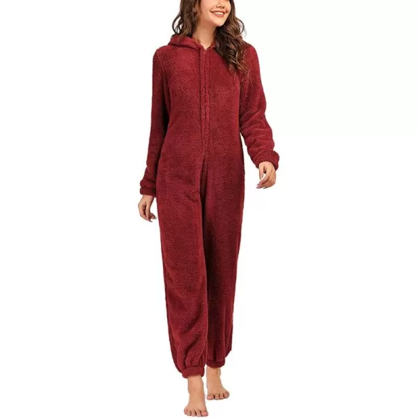 chouyatou Womens Ultra Comfy Lounge Furry Sherpa Romper Onesie Pajamas Cute Ear HoodRed