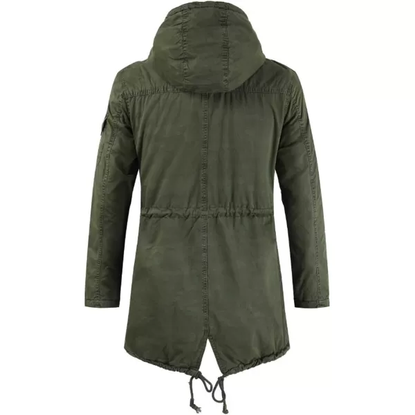 chouyatou Mens Spring Military FullZip Removable Hooded Cotton MidLong Parka Jacket CoatArmy Green