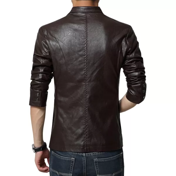 chouyatou Mens Stylish 2 Button Faux Leather Suit Blazer Jacket Sport CoatBrown