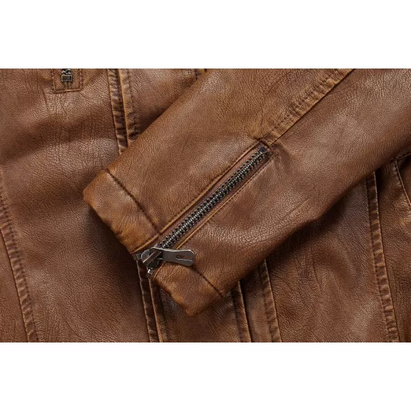 chouyatou Mens Vintage Stand Collar Pu Leather Jacket15brown