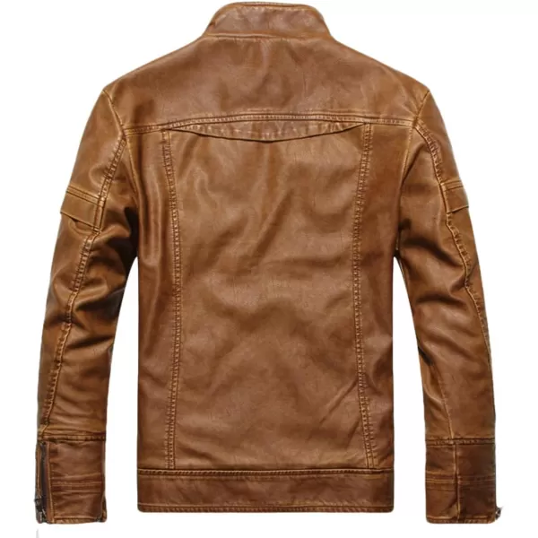 chouyatou Mens Vintage Stand Collar Pu Leather JacketDzqm769brown
