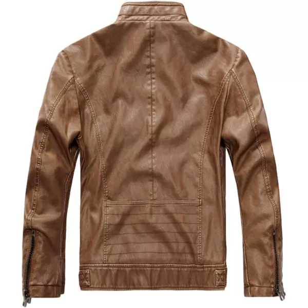 chouyatou Mens Vintage Stand Collar Pu Leather JacketRzqm888brown