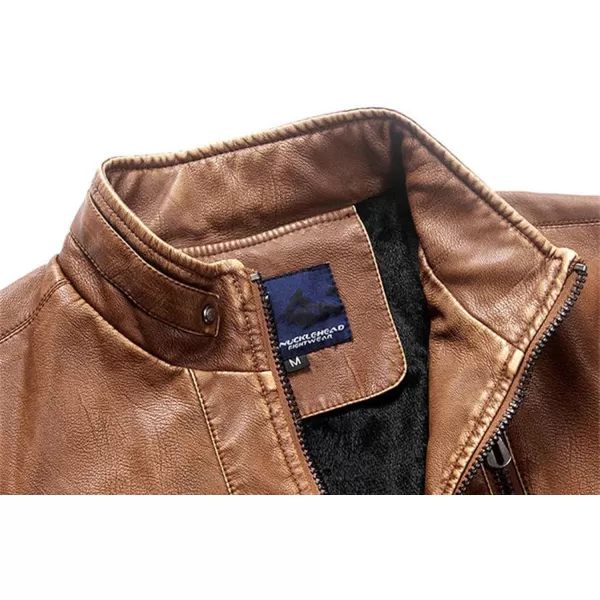 chouyatou Mens Vintage Stand Collar Pu Leather JacketRzqm888brown