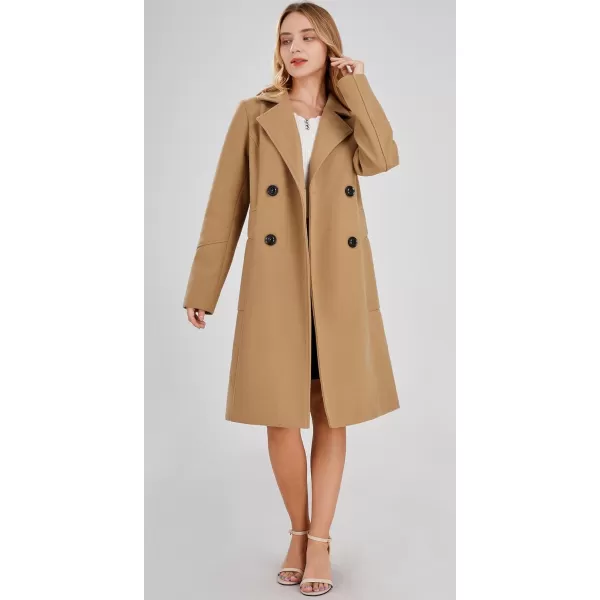 chouyatou Womens Basic Essential Double Breasted MidLong Wool Blend Pea CoatCamel