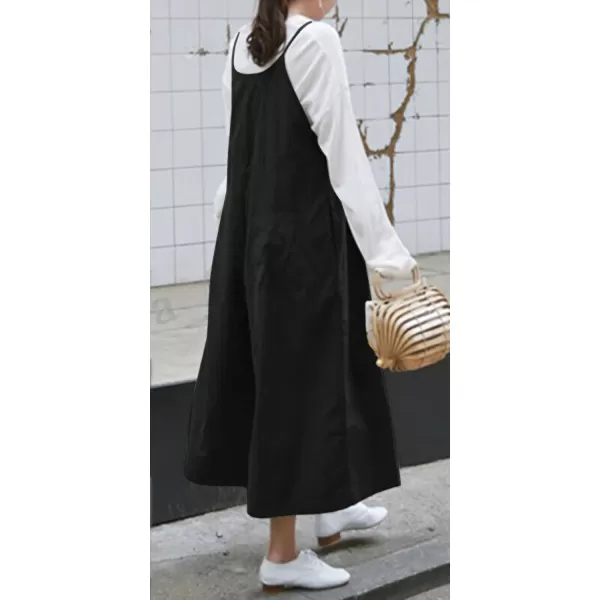 chouyatou Womens Casual Loose Bib Overalls Pants Cotton Baggy Wide Leg Jumpsuits RompersBlack
