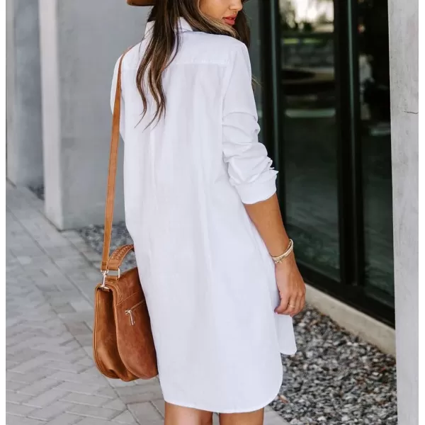 chouyatou Womens Casual Loose Fit Long Sleeve Solid Striped Button Down Shirts DressesWhite