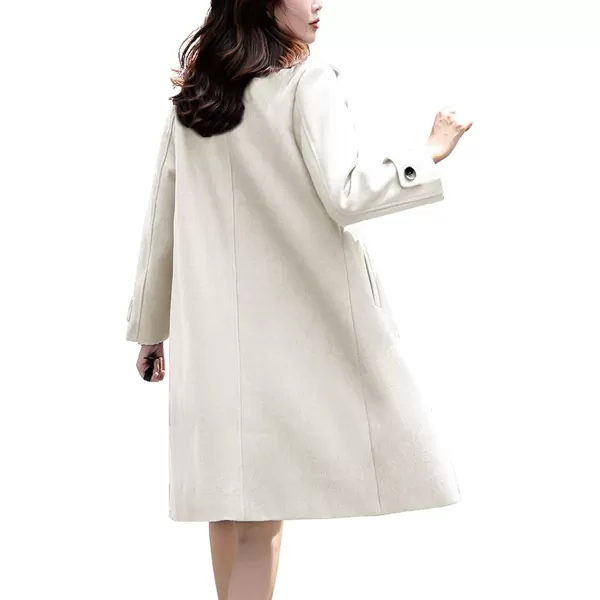 chouyatou Womens Essential Elegant Wear Double Breasted Mid Long Wool Pea CoatOffwhite