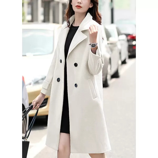 chouyatou Womens Essential Elegant Wear Double Breasted Mid Long Wool Pea CoatOffwhite