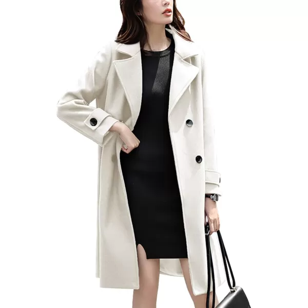 chouyatou Womens Essential Elegant Wear Double Breasted Mid Long Wool Pea CoatOffwhite