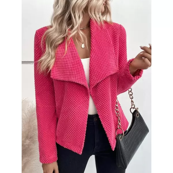 chouyatou Womens Fall Business Casual Open Front Lapel Collar Work Office Blazer Jacket CoatRose Red