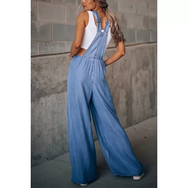chouyatou Womens Loose Adjustable Strap Wide Leg Denim Bib Overall Jeans PantsRip Blue
