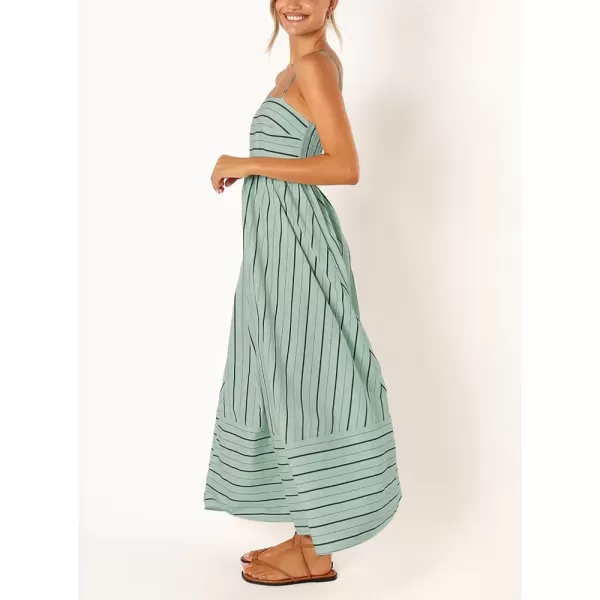 chouyatou Womens Striped Back Smocked Maxi Dress Sexy Spaghetti Strap Cut Out Flowy Swing Long DressGreen