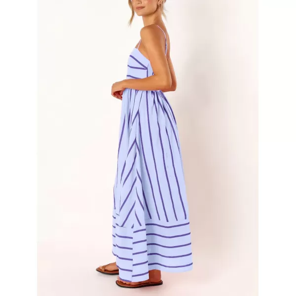 chouyatou Womens Striped Back Smocked Maxi Dress Sexy Spaghetti Strap Cut Out Flowy Swing Long DressPurple