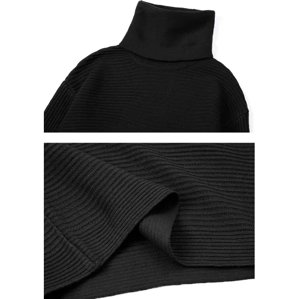 chouyatou Womens Turtleneck 2 Piece Outfits Ribbed Knit Sweater Midi Pencil Skirt SetBlack