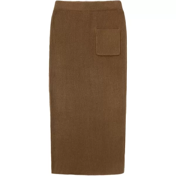 chouyatou Womens Turtleneck 2 Piece Outfits Ribbed Knit Sweater Midi Pencil Skirt SetBrown