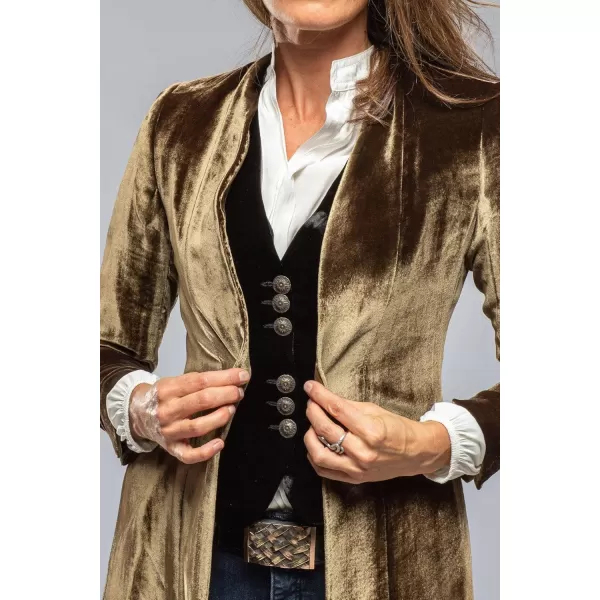 chouyatou Womens Velvet Open Front Long Trench Coat Elegant Back High Slit Blazer Suit Jacket with PocketsGolden Brown
