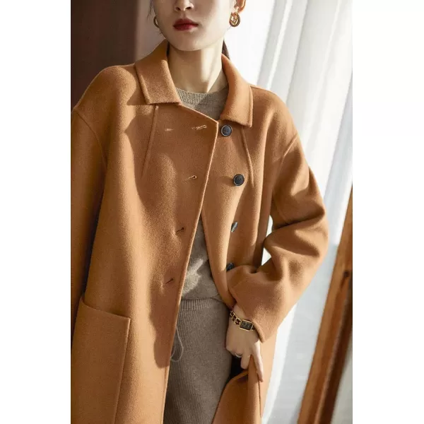 chouyatou Womens Winter Wool Coat Single Breasted Business Casual Midi Long Winter Trench CoatCamel