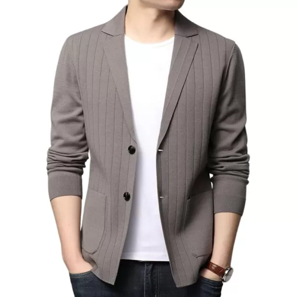 chouyatou Mens Notched Lapel Business Casual Knit Blazer Sweater Cardigan Jacket Sport CoatRibbed Gray