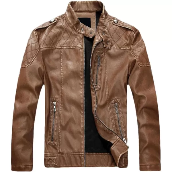 chouyatou Mens Vintage Stand Collar Pu Leather JacketHzqm109brown