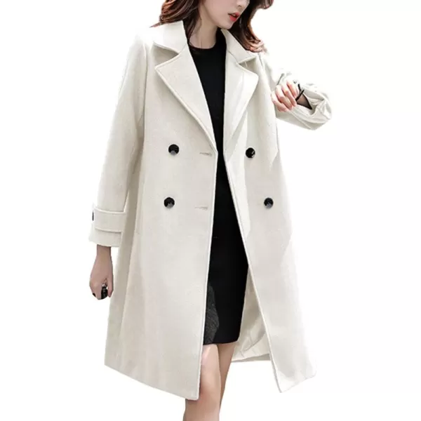 chouyatou Womens Essential Elegant Wear Double Breasted Mid Long Wool Pea CoatOffwhite