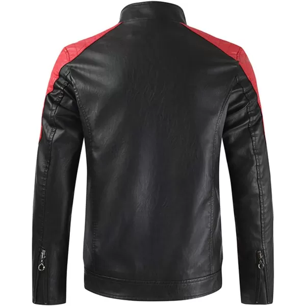 chouyatou Mens Casual Lightweight Color Block Moto Biker Faux Leather JacketRed