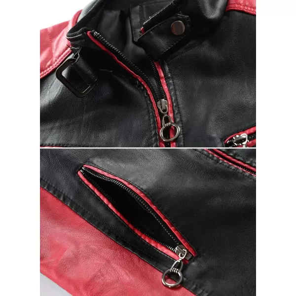 chouyatou Mens Casual Lightweight Color Block Moto Biker Faux Leather JacketRed