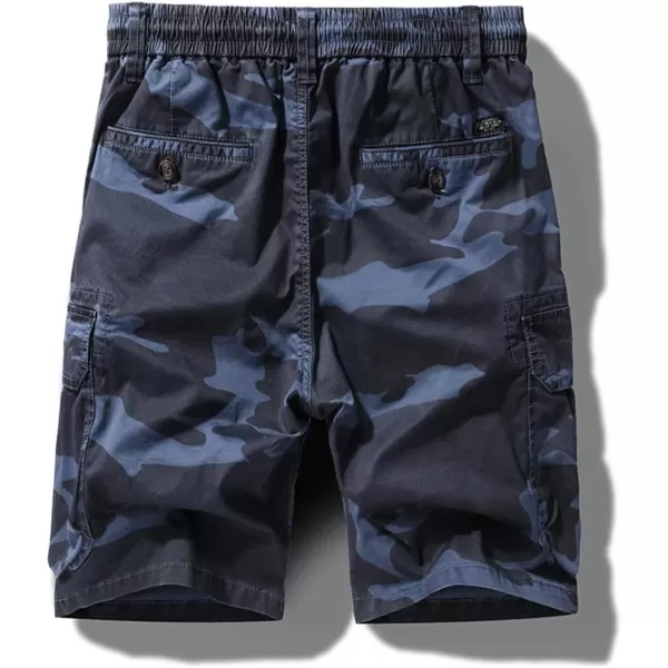 chouyatou Mens Drawstring Waist Camouflage Printed Outdoor Summer Cargo ShortsNavy Blue