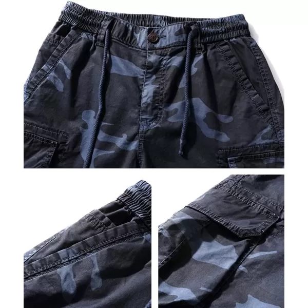 chouyatou Mens Drawstring Waist Camouflage Printed Outdoor Summer Cargo ShortsNavy Blue