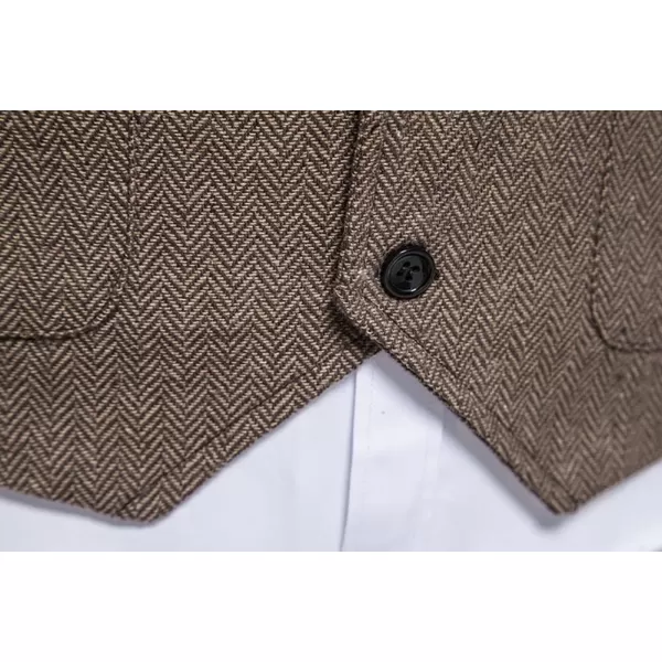 chouyatou Mens Herringbone Tweed Vest Notched Lapel Single Breasted Sleeveless Vest JacketCoffee