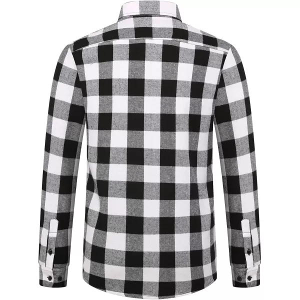 chouyatou Mens Winter Long Sleeve Sherpa Lined Warm Button Up Front Plaid Flannel Shirt JacketBlackwhite