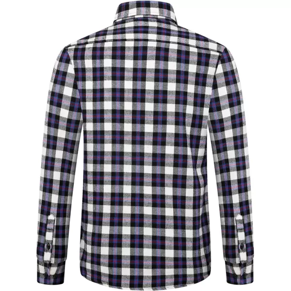 chouyatou Mens Winter Long Sleeve Sherpa Lined Warm Button Up Front Plaid Flannel Shirt JacketWhitepurple