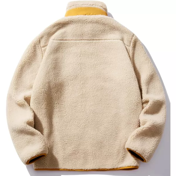 chouyatou Mens Winter Stand Collar Contrast Zip Pocket Fuzzy Sherpa Warm Zip Up Fleece Hoodie JacketKhaki