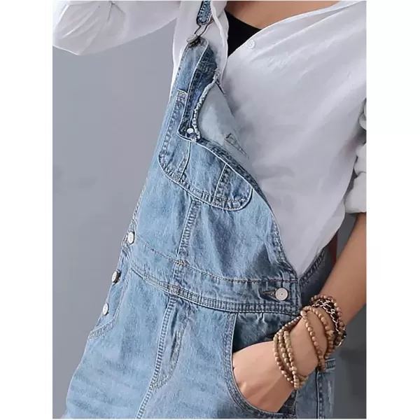 chouyatou Womens Adjustable Strap Distressed Denim Overall Dress ALine Pinafore Jean Dress with SplitLight Blue