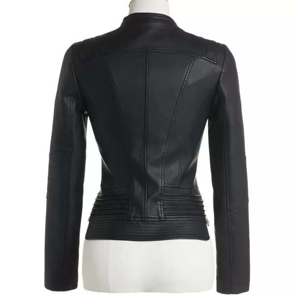 chouyatou Womens Casual Collarless Cropped Pu Leather Biker JacketBlack