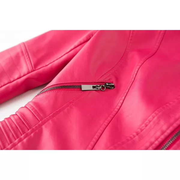 chouyatou Womens Casual Collarless Cropped Pu Leather Biker JacketRose