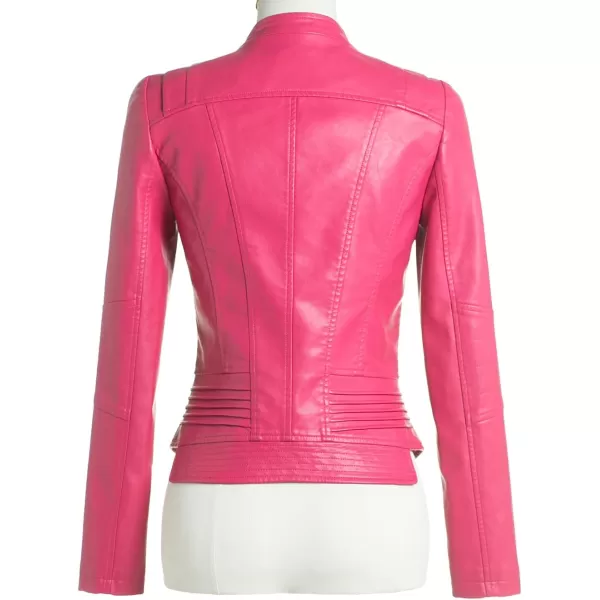 chouyatou Womens Casual Collarless Cropped Pu Leather Biker JacketRose