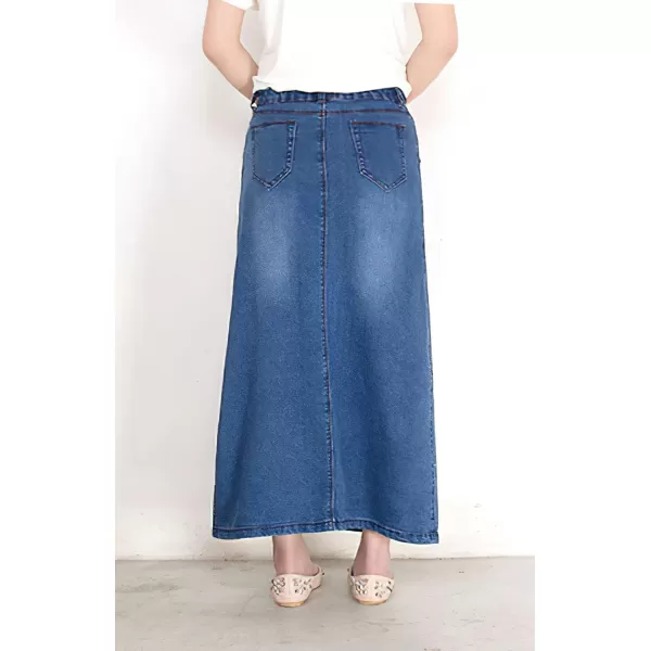chouyatou Womens Casual Stretch Waist Washed Denim Aline Maxi SkirtBlue