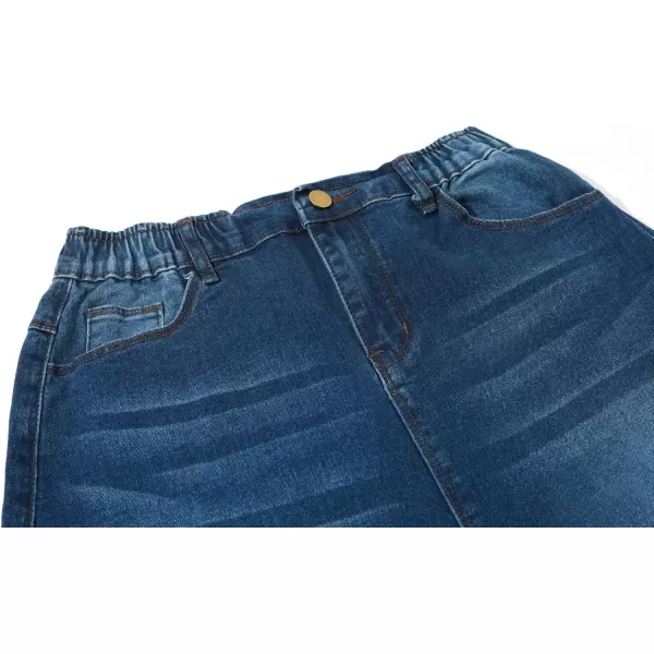 chouyatou Womens Casual Stretch Waist Washed Denim Aline Maxi SkirtDeep Blue