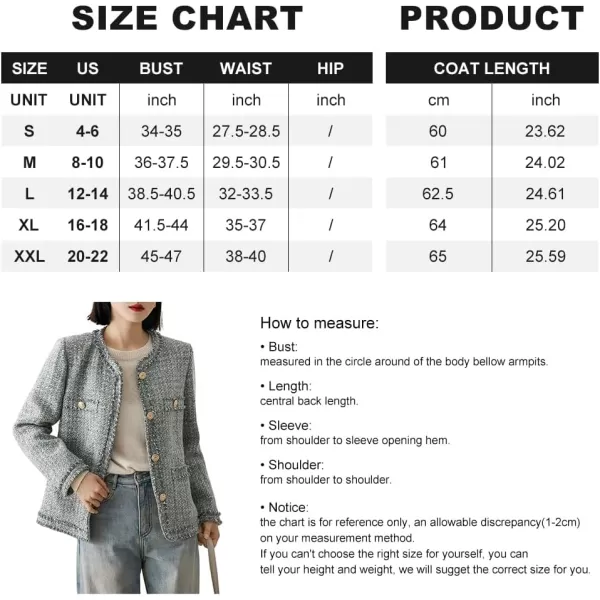 chouyatou Womens Elegant Houndstooth Tweed Jacket Button Down Fringed Tassel Blazer Jacket CoatBluish Grey
