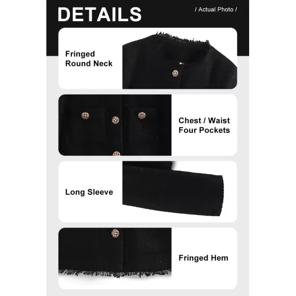 chouyatou Womens Fall Business Casual Tweed Jacket Button Down Fringed Tassel Office Work Blazer CoatBlack