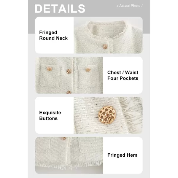 chouyatou Womens Fall Business Casual Tweed Jacket Button Down Fringed Tassel Office Work Blazer CoatWhite