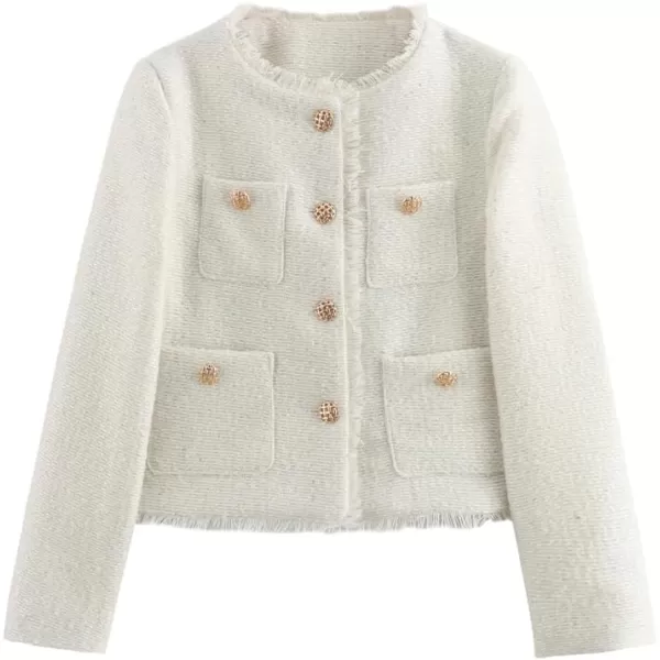 chouyatou Womens Fall Business Casual Tweed Jacket Button Down Fringed Tassel Office Work Blazer CoatWhite
