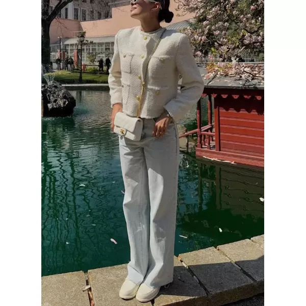 chouyatou Womens Fall Business Casual Tweed Jacket Button Down Fringed Tassel Office Work Blazer CoatWhite