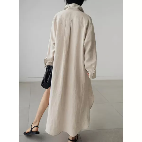 chouyatou Womens Spring Button Down Cotton Shirt Dress Summer Flowy Side Slit Maxi Shift DressApricot