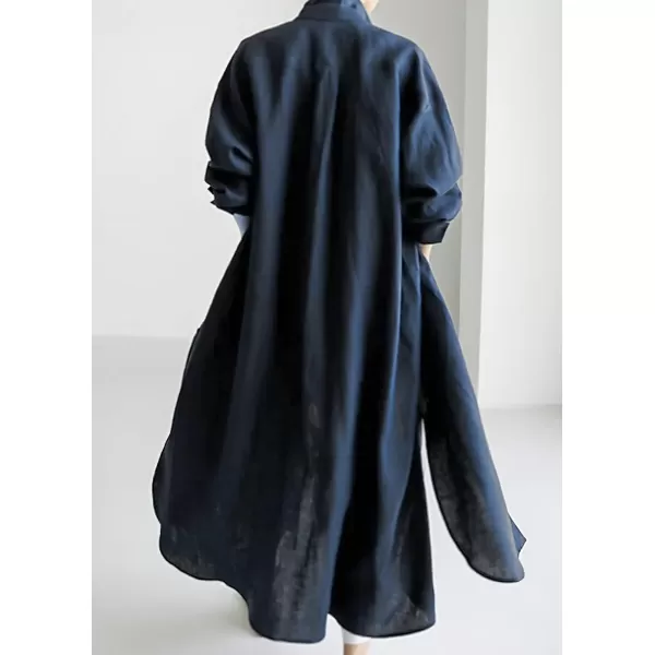 chouyatou Womens Spring Button Down Cotton Shirt Dress Summer Flowy Side Slit Maxi Shift DressNavy Blue