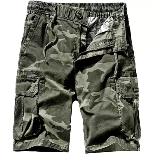 chouyatou Mens Drawstring Waist Camouflage Printed Outdoor Summer Cargo ShortsArmy Green